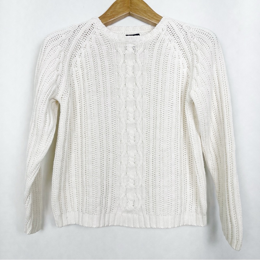 Izod Women’s White Fisherman Crew‎ Neck Sweater Cable Knit Size Medium